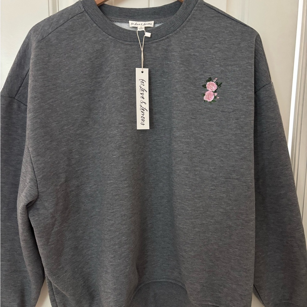 For Love And Lemons Gray and Pink Crewneck Sweater